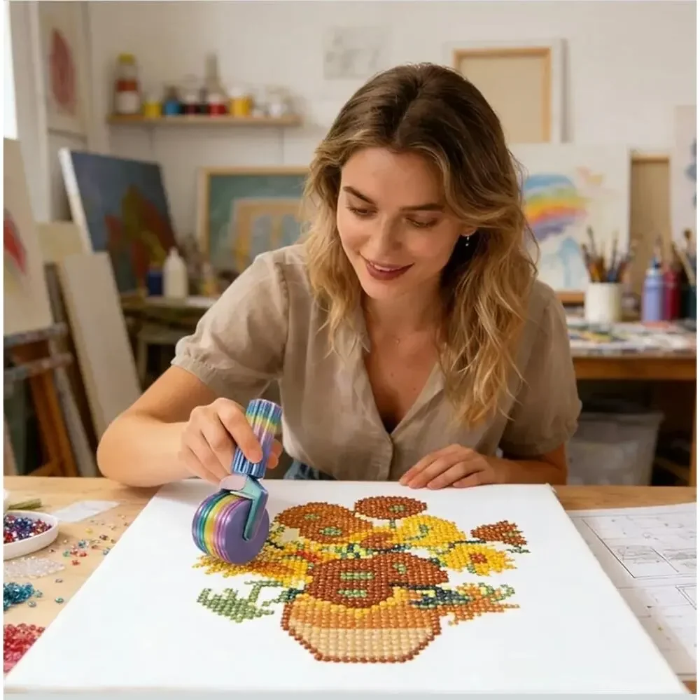 Diamond Art Roller for Rhinestone Embroidery, Easy-Grip Hand Roller Pink+Rainbow - Picture 3 of 8